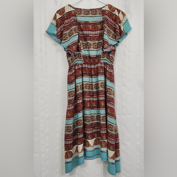 Artesia Bohemian Southwest Print Short Sleeve Midi Dress Size L - Picture 4 of 9